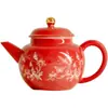 Conjunto de Chá Pintado à Mão com Padrão de Borboleta Floral Vermelha, Bule Doméstico de Borboleta e Flor, Gaiwan, Xícara de Mestre, Xícara de Chá, Porta-Bule