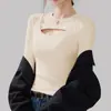 Roupa Base para Outono e Inverno com Top Quente de Manga Longa e Gola Cruzada Estilo Designer para Mulheres, Adequado para Usar ao Ar Livre, Camiseta Base Branca