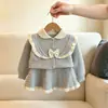 Conjunto de suéter para niña, nueva colección otoño/invierno, con un gran lazo hecho de hilo floral