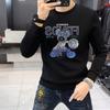 Sudadera Nueva de Manga Larga para Hombre con Oso de Pedrería Estilo Europeo Camiseta para Hombre con Forro Polar Engrosada para Ropa Exterior Moderna para Hombre 2024