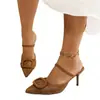 Zapatos de Mujer Estilo Nuevo Otoño 2026 con Hebilla Cuadrada, Sandalias de Tacón Alto de Moda Versátiles de Punta Aguda, Slingback Cerrados de Punta Cuadrada, Color Marrón