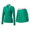 Traje Deportivo Transfronterizo para Mujer Solapa Manga Larga Secado Rápido Delgado Cuello en V Camisa Polo Superior Fitness Aspecto Adelgazante Falda de Tenis