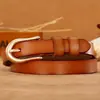 Hebilla Dorada Clara Cinturón Delgado para Mujer Versátil Casual Cinturón de Cuero para Pantalones Cinturón Delgado de Cuero Genuino de Una Pieza al Por Mayor