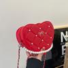 Bolso de Mano Corazón Estilo Japonés Moda Perla Acolchado Mini Bolso de Hombro Cadena Trendy Crossbody Bolso Pequeño