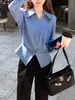 Camisa Azul Pequeña de Primavera para Mujer con Sentido del Diseño Moda Top Nuevo Estilo Elegante Camisa de Manga Larga