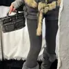 Leggings Espessos com Forro de Lã para Outono e Inverno Feminino, Série Cinza, Meias-Calças de Algodão com Listras Verticais Compressivas Emagrecedoras, Meia-Calça Sem Fundilho Levanta-Bumbum