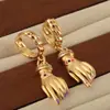 Pendientes Geométricos de Moda Transfronterizos Hebilla para Oreja Chapado en Cobre Oro Real Gota de Aceite Zirconia Ojo de Dedo Pendientes Colgantes para Mujer