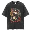 Camiseta Lavada Estilo Hip Hop Europea Transfronteriza para Hombre Anime Japonés 2024 P