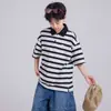 Camisa polo de rayas para niño, manga corta para verano, estilo coreano holgado, top casual de moda para niños, conjunto de moda versátil para verano