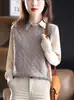 Nuevo Chaleco de Punto de Lana Pura para Mujer Otoño/Invierno 2026 Cuello Redondo Crochet Hueco Versátil para Superponer Pulóver Chaleco Grueso