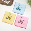 Pañuelo de Mano para Mujer con Borde de Media Luna Impreso de 28 cm, Fondo Blanco, Pañuelo de Algodón Puro, Estilo Vintage, Toalla Cuadrada Pequeña para Secar el Sudor, Transfronterizo