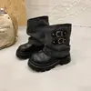 Botines de lona para mujer, estilo retro, con hebilla, suela gruesa, antideslizantes, nuevos para otoño, versátiles, de altura media hasta la pantorrilla, elegantes