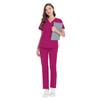 Avental cirúrgico elástico gola V manga curta uniforme de enfermeira de hospital terno azul escuro roupa para lavar à mão