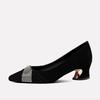 Zapatos de Salón Negros de Punta Fina con Pedrería para Mujer Tacones Altos Otoño 2025 Nuevos Tacón Grueso Cómodos Tacón Medio Bajo Zapatos de Trabajo