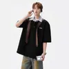 Camiseta de Manga Corta con Cuello Polo Falsa de Dos Piezas de Marca de Moda para Hombre, Verano, Corte Holgado, Estilo Americano, Sensación de Alta Calidad, Camiseta de Media Manga
