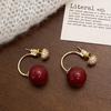 Aretes de Perlas Rojo Vino Vintage Micro-incrustados Zircón Aretes Elegantes Moda Nicho Lujo Ligero Diseño de Alta Gama Combinan con Todo