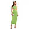 Vestido Largo Sexy de Verano 2024 Transfronterizo Europeo y Americano sin Espalda sin Mangas con Cuello Halter Ajustado a la Cadera que Revela la Cintura para Mujer