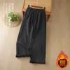 Calças largas de algodão e linho para outono e inverno, estilo artístico único, calças compridas casuais folgadas, calças de linho únicas femininas