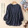 Top de Verano de Algodón y Lino para Mamá de Mediana Edad, Camiseta de Manga Tres Cuartos para Mujer, Tallas Grandes para Mujeres con Curvas, que Oculta la Barriga, Adelgazante, Elegante