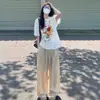 Camiseta Blanca de Algodón Puro de Manga Corta para Mujer 2026 Nueva Popular de Verano Estilo Americano Diseño de Hombro Caído Top de Media Manga