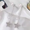 Aretes largos de estrella de plata 925 con pedrería, estrella de cinco puntas con temperamento, aretes de borla para mujer, aretes de circonita de perla Super Flash