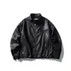 Jaqueta Masculina Yidao Vintage 2026 Outono Nova Retro Americana Desconstruída Solta Gola Alta Zíper Couro PU
