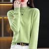 Suéter de lã pura Merino para mulheres, roupa de primeira linha, cor sólida, gola semi-alta, manga comprida, camisa básica temperamento slim fit