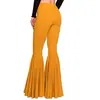 Pantalones Acampanados de Cintura Alta para Mujer Color Sólido Moda Plisados de Campana