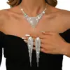 Estilo Europeo y Americano Cadena de Garras de Pedrería Resistente Conjunto de Pendientes con Borlas y Collar Joyería de Moda de Gama Alta para Bodas Nupciales Ecológica