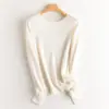 Suéter feminino de cashmere, 100% cashmere puro de cabra, suéter de tricô, gola redonda, mangas compridas, caimento justo, totalmente em cashmere