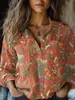 Fábrica de Origen 1688 Camisa de Mujer con Estampado de Flor de Ciruelo Vintage Holgada Cuello Solapa Blusa de Oficina Exclusiva para Venta Transfronteriza