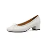 Couro de Vaca Macio Elegante Versátil Laço 2026 Outono Para o Trabalho Salto Médio Robusto Bico Redondo Couro Genuíno Salto Baixo Sapatos Femininos