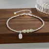 Tobillera de Plata Quebrada y Jade Hetian, Jade de Imitación, Lujo Ligero para Mujeres, Colgante que Atrae la Fortuna y Trae Bendiciones, Tobillera de Joyería con Cuentas de Estilo Antiguo Inspirado en el Diseño