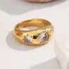 Anillo Geométrico Vintage Minimalista Versátil Transfronterizo Joyería Acero Inoxidable Chapado en Oro de 18K Tres Anillos de Circonita Estilo Ins