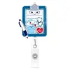 Porta-credencial retráctil con personaje de dibujos animados de partículas agitables y tema médico, divertido soporte para identificación para agitar y jalar