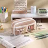 Estojo de Lápis Fofo de Queijo, Caixa de Papelaria de Nicho de Alto Padrão com Grande Capacidade, Bolsa de Papelaria Multicamadas Estilo Ins para Alunos do Ensino Fundamental e Médio