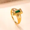 Anel de Aço Titânio com Zircônia Trapezoidal Fundida Banhado a Ouro 18K, Tendência e de Alto Padrão, Anel de Aço Inoxidável