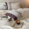 Juego de cuatro piezas Retro 100% algodón cepillado con bordado, ropa de cama cálida de algodón puro engrosado para otoño/invierno, incluyendo una sábana plana y una sábana ajustable