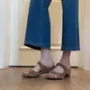 Primer Encuentro Jifa Estilo Retro Francés Simple Sandalias de Una Correa para Mujer Punta Abierta Velcro Transpirables Sandalias Zapatillas con Aumento Interno de Altura