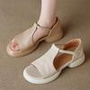 Pisar Excremento Sensación de Cuero Suave Suela Suave Sandalias Casuales Retro de Punta Abierta para Mujer Verano Tacón Medio Suela Gruesa Boca de Pez Romanas Cómodas