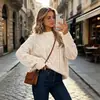 Suéter de Punto Grueso con Cuello Redondo Holgado de Punto Trenzado Transfronterizo Europeo y Americano Otoño e Invierno Estilo Perezoso Jersey Cárdigan de Punto Trenzado Top para Mujer