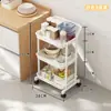 Estantería con Ruedas de Tres y Cuatro Niveles con Asa para Cocina Baño de Pie Móvil Estantería de Almacenamiento con Drenaje Almacenamiento de Snacks