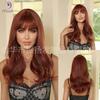 Peluca europea y americana para mujer 22 pulgadas marrón rojizo flequillo prolijo gran onda cabello largo rizado fibra química seda de alta temperatura set de peluca