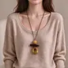 Moda Novo Estilo Chinês Retrô Pingente de Pena Colar para Mulheres Estilo Étnico Corrente Longa em Camadas para Suéter Acessórios Boêmios