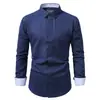 2026 Comercio Exterior Transfronterizo Moda Casual de Primavera y Otoño para Hombre Camisa de Manga Larga de Color Sólido con Cuello Estampado de Moda para Hombre