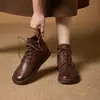 Botas de piel de vaca mate color cepillado vintage para mujer, nuevo otoño, con cordones, cremallera lateral, zapatos de mujer, estilo bosque artístico, botines de cuero genuino