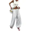 Calça Feminina Casual Solta 2026 Transfronteiriça, Calça Longa Estilosa e Versátil com Cordão, Calça Fina Casual de Verão Estilo Lanterna