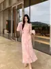 SE Marca Blanca - "Té Blanco Flor de Peral" Suave Gran Belleza~ Vestido Romántico con Cuello de Encaje Asimétrico Hoja de Loto 88609