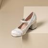 Zapatos Mary Jane de ante francés con punta redonda y perlas para mujer, primavera 2024, nuevos tacones altos gruesos que combinan con todo, para no cansar los pies.