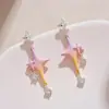 Brincos Longos Estrela Gradiente Sonhador Brincos Irregulares Únicos e Sofisticados para Garota Doce e Cool Brincos de Design Nicho